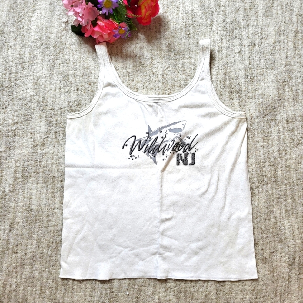 Vintage 90s white Wildwood NJ shark tank top